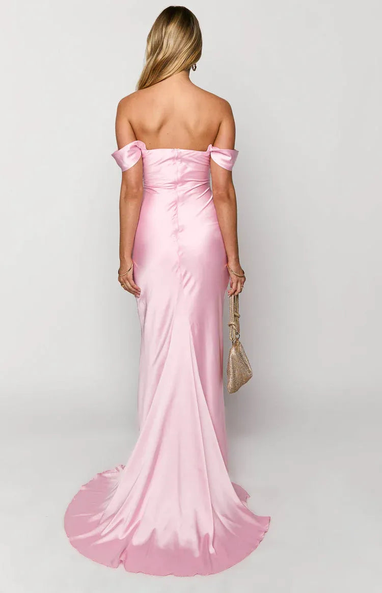 Simple Mermaid/Trumpet Off the Shoulder Dropped Shoulder Sleeves Backless Sweep/Brush Train Prom Dress